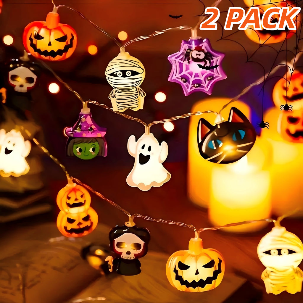 PMMIPNW Halloween LED Fairy String Lights 20LED - Spooky Pumpkin, Witch, Mummy & Cat, 8 Modes with Timer, Designs for Party Decor, Battery Operated Halloween Decorations, 2PACK