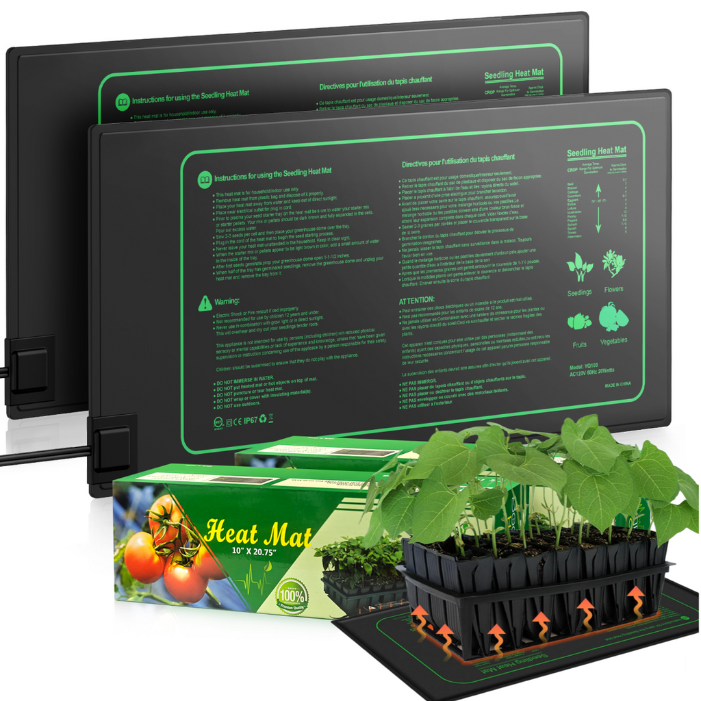 TGOEET 2 Pack Seedling Heat Mat Durable Waterproof 10" x 20.75", Hydroponic Heating Pad UL & MET-Certified for Seed Starting Greenhouse, Germination, Home Gardening