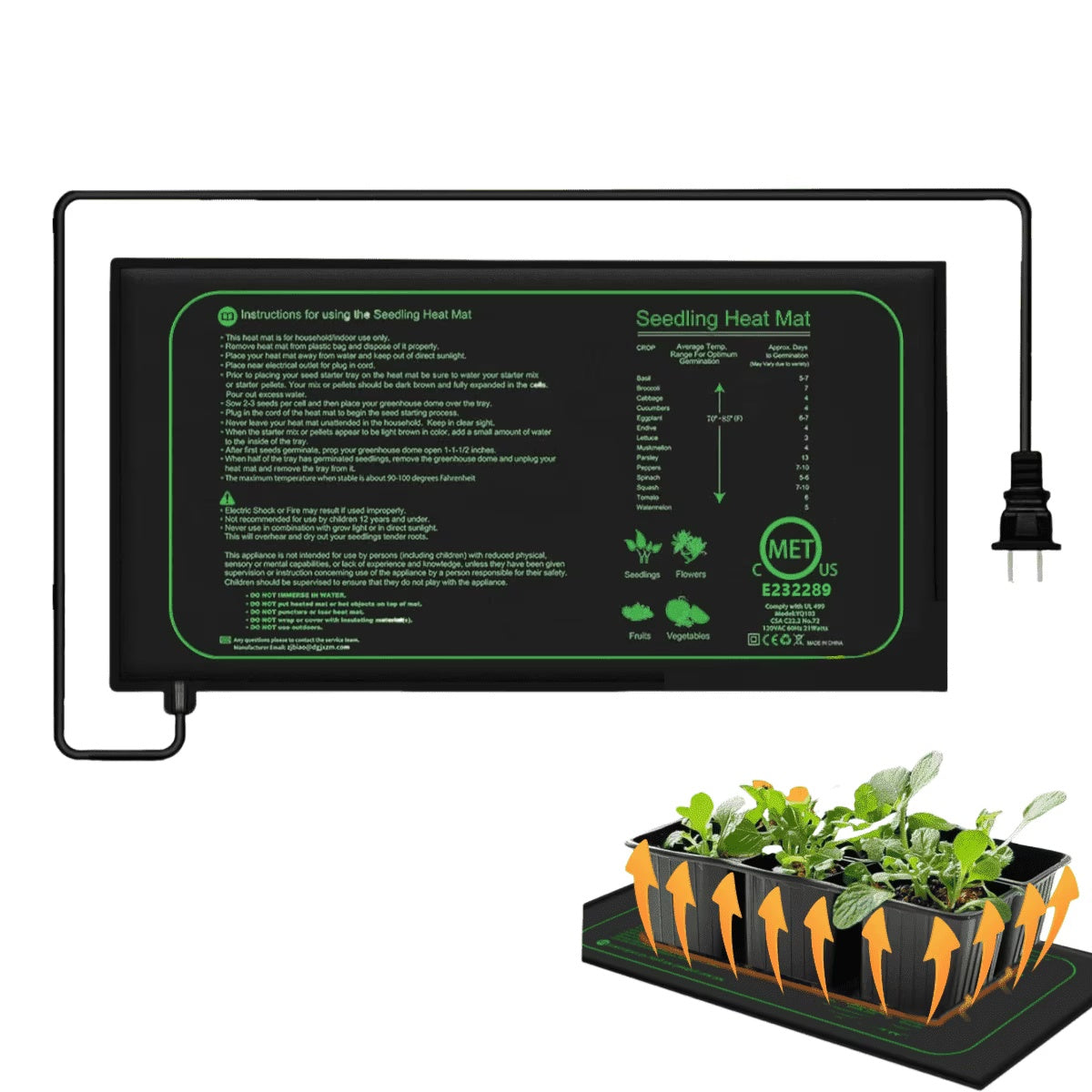 PMMIPNW Seedling Heat Mat 10" x 20.75", Waterproof Warm Hydroponic Heating Pad for Seed Starting, Greenhouse, Germination