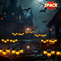 PMMIPNW Halloween Solar Light 2 Pack, Pumpkin Stake Lights Orange Jack-O-Lantern Solar Decorative Pathway Lights 2 Modes For Garden Lawn Yard Patio