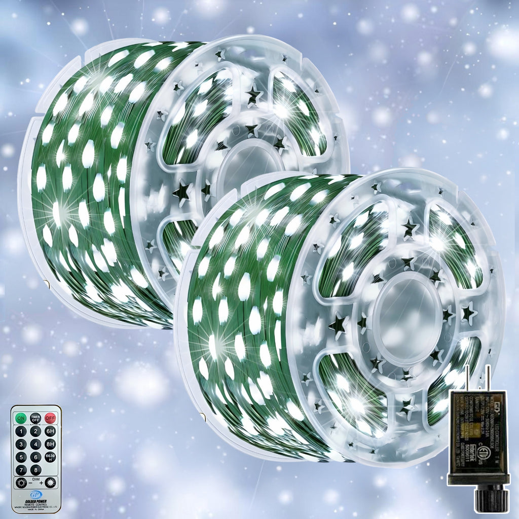 AVOXEZOR Christmas Lights Outdoor, 340FT 1000 LED IP67 Waterproof Christmas Tree Lights with 8 Modes Remote Timer for Indoor House Pation Outdoor Xmas Decorations, Cool White, 2PACK