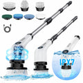 AVOXEZOR Electric Spin Scrubber, Cordless 2-Speed Cleaning Brush with Adjustable Extension Handle, 7 Replaceable Brush Heads, Black, New