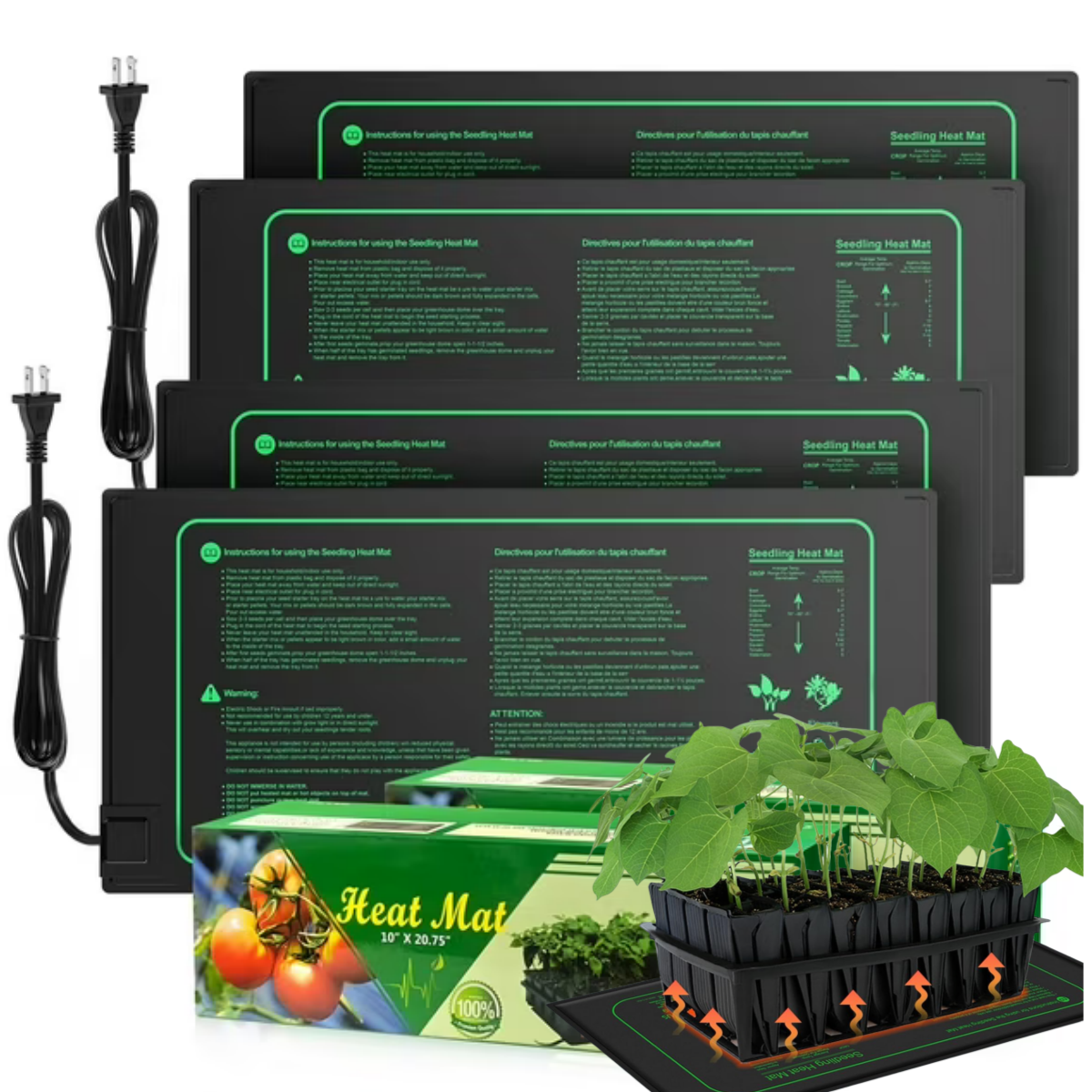 TGOEET 4 Pack Seedling Heat Mat Durable Waterproof 10" x 20.75", Hydroponic Heating Pad UL & MET-Certified for Seed Starting Greenhouse, Germination, Home Gardening