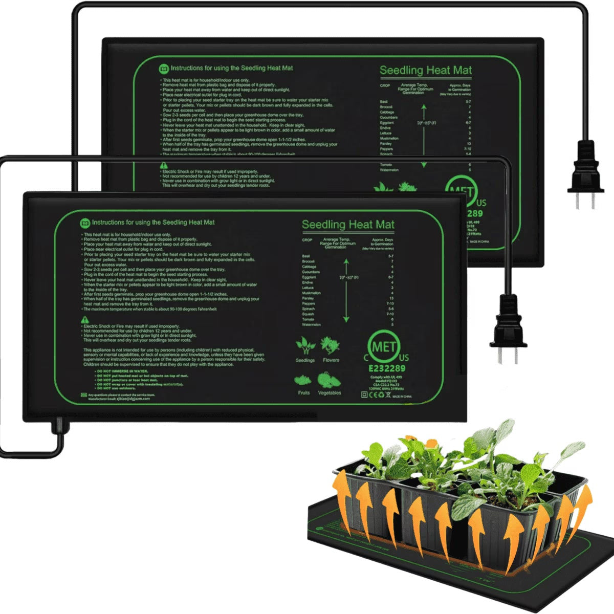 PMMIPNW Seedling Heat Mat 10" x 20.75", Waterproof Warm Hydroponic Heating Pad for Seed Starting, Greenhouse, Germination, 2 Pack