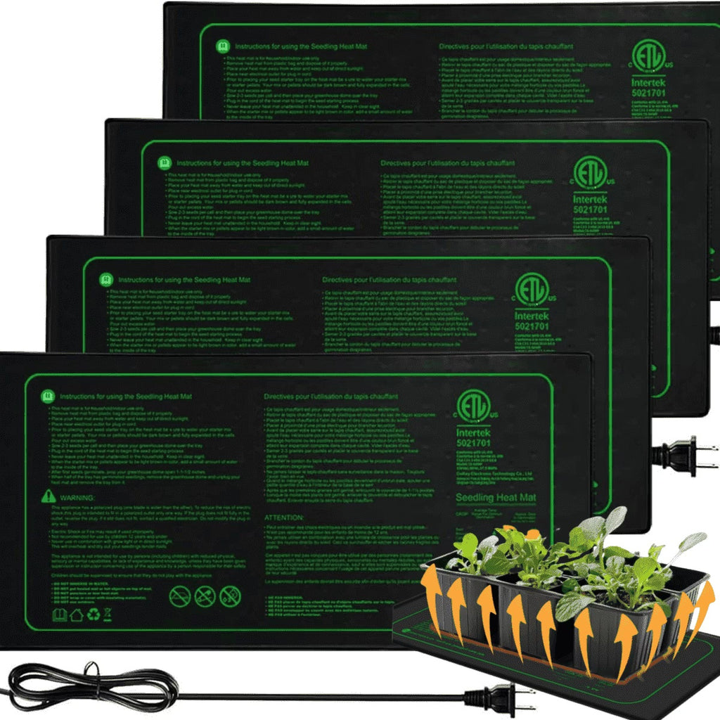PMMIPNW Seedling Heat Mat 10" x 20.75", Waterproof Warm Hydroponic Heating Pad for Seed Starting, Greenhouse, Germination, 4 Pack