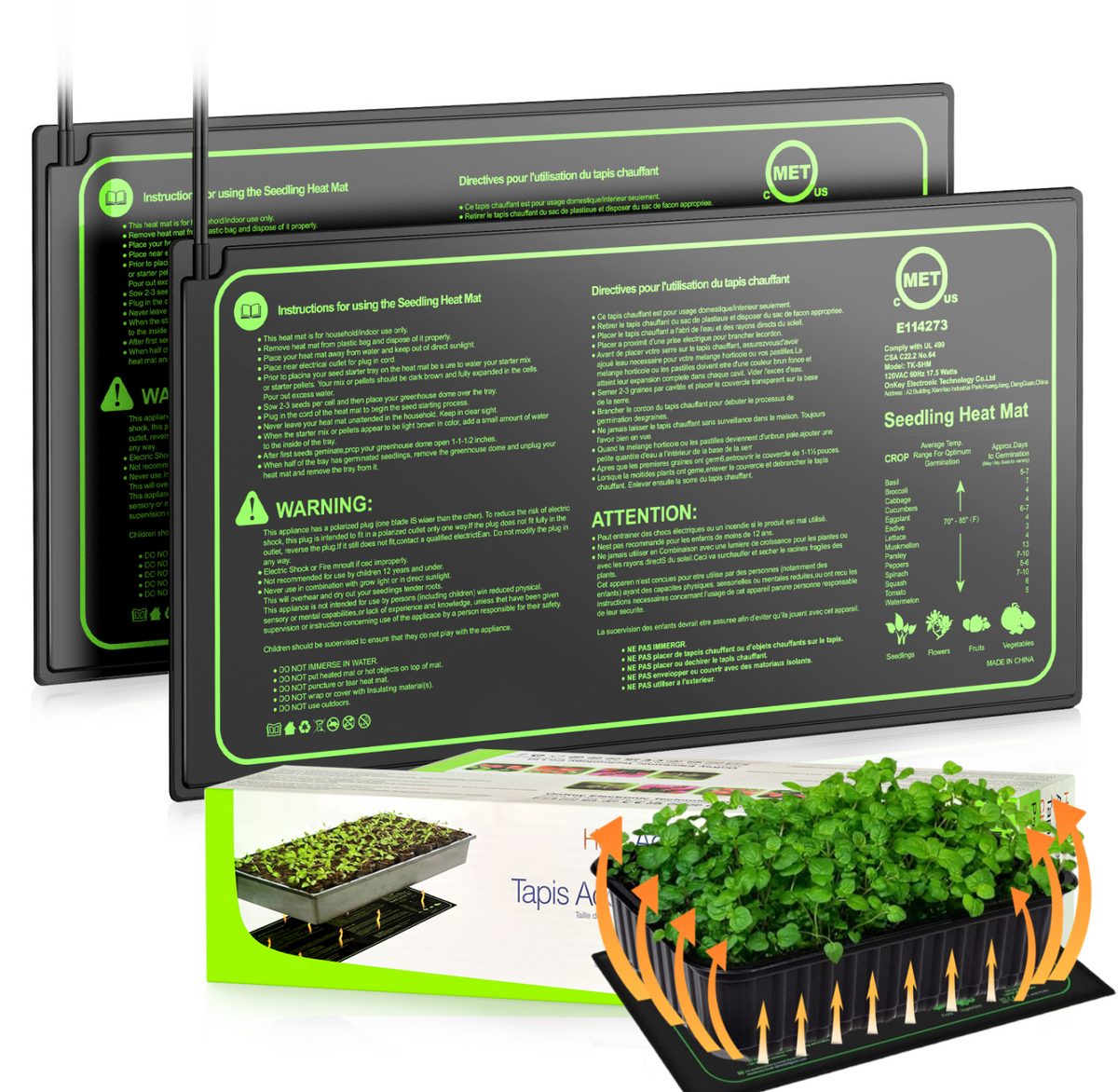 AVOXEZOR 2 Pack Seedling Heat Mat 10" x 20" MET Standard, Durable Waterproof Warm Hydroponic Heating Pad for Home Gardening Seed Start Climbing pet