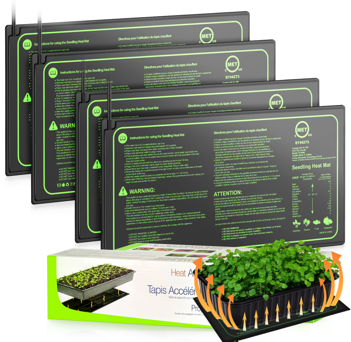 AVOXEZOR 4 Pack Seedling Heat Mat 10" x 20" MET Standard, Durable Waterproof Warm Hydroponic Heating Pad for Home Gardening Seed Start Climbing pet