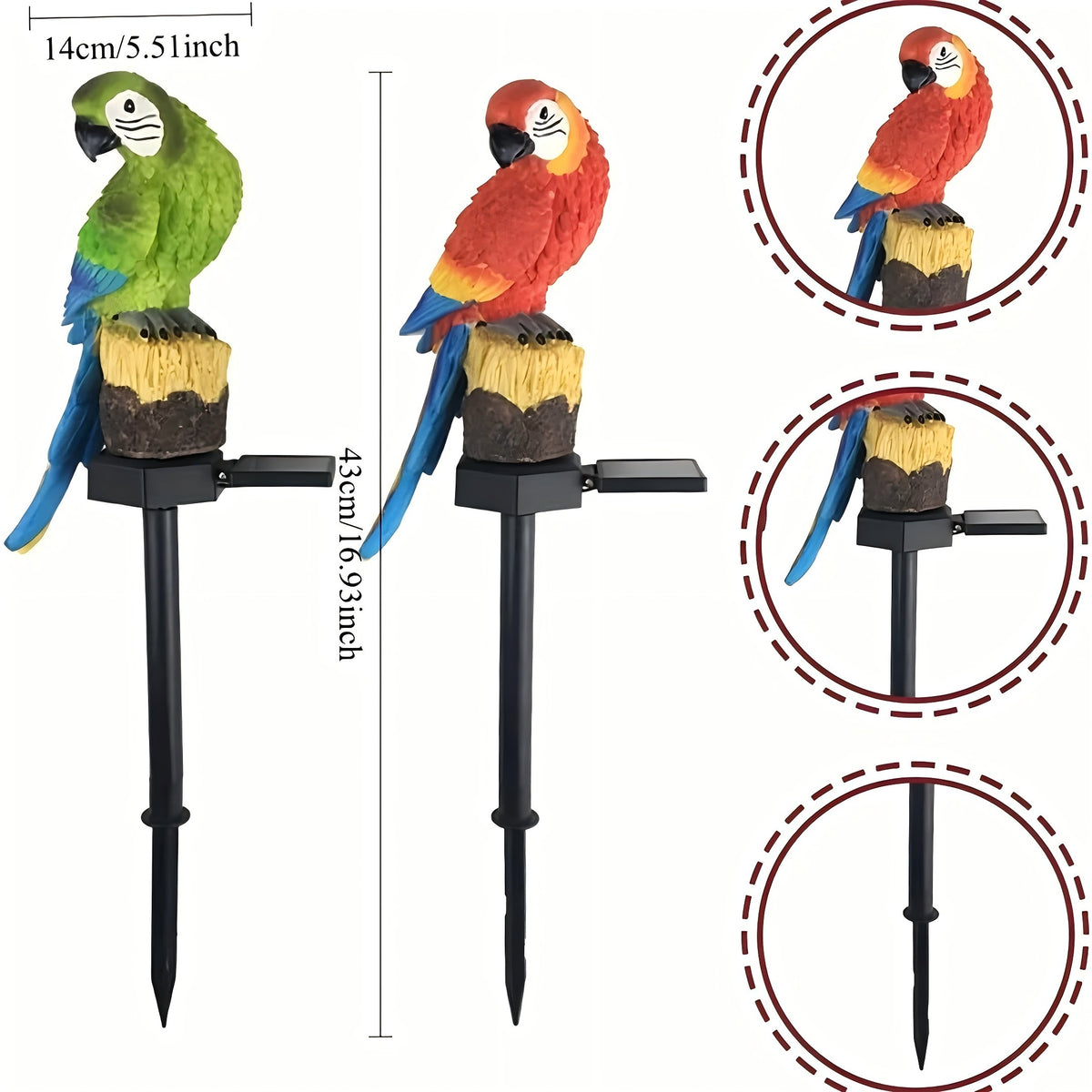 ZOEYKIMLO Solar Outdoor Parrot Lights, Garden Solar light Decoration, Outdoor Solar Light Crafts Animal for Patio Garden Pathway Lanscape, Red, 2Pack