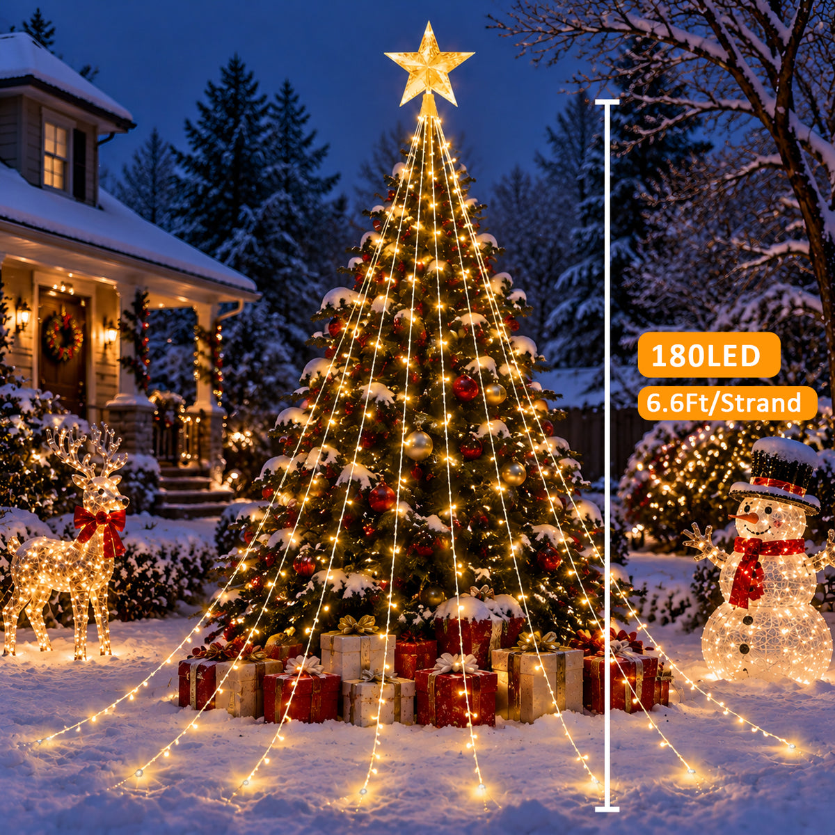 AVOXEZOR Christmas String Lights for Tree, 180 LEDs Christmas Tree Lights with 8 Modes Timer, Waterproof Fairy Lights for Christmas Tree Wall Indoor Outdoor Decor, Warm White