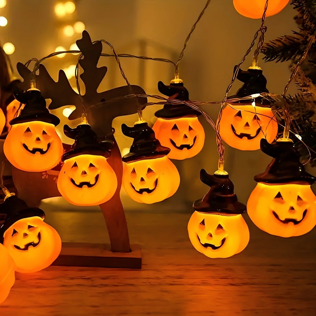 PMMIPNW Halloween Decoration Pumpkin String Lights 20LED, 2Modes joyful Pumpkin String Lights Wizard Hat Halloween Light String 10FT for Home Party Decor