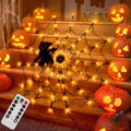 PMMIPNW Halloween Light Spider Web Lights 70 LED, Halloween String Lights Battery Operated with 8 Modes, Retro Haunted for Bedroom, Bar, Haunted House, Wall Halloween Decoration, Orange