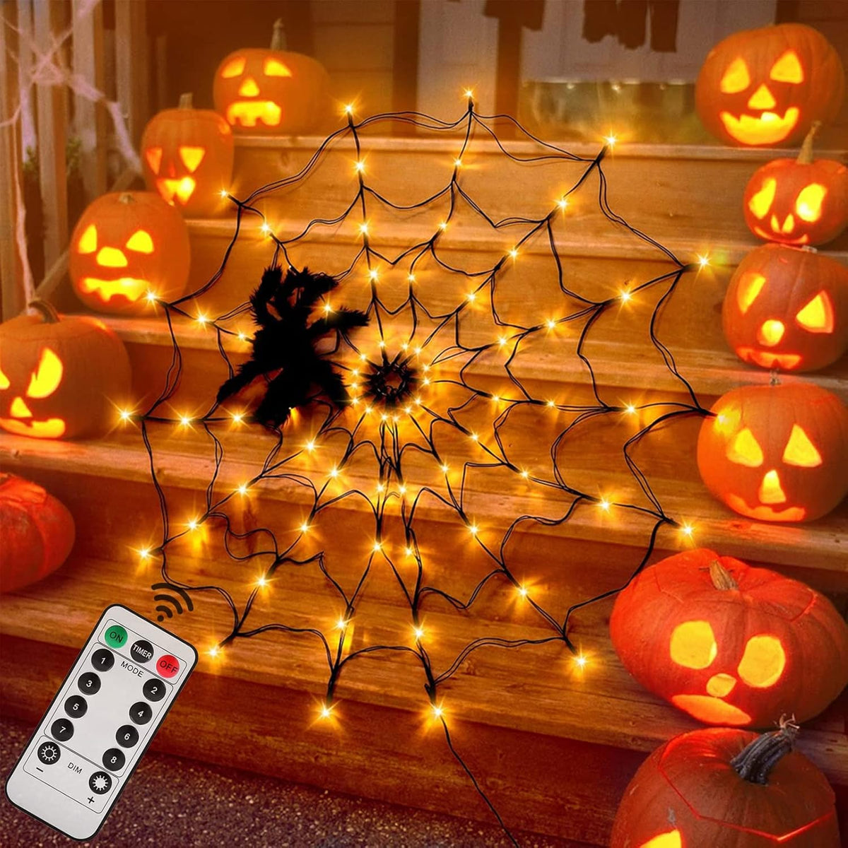 PMMIPNW Halloween Light Spider Web Lights 70 LED, Halloween String Lights Battery Operated with 8 Modes, Retro Haunted for Bedroom, Bar, Haunted House, Wall Halloween Decoration, Orange