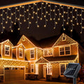 AVOXEZOR 25FT Christmas Light 96LED, Solar Icicle Lights for Outside, Curtain Icicle Lights, Christmas String Lights for House Yard Garden Xmas Decor, Warm White, 2Pack