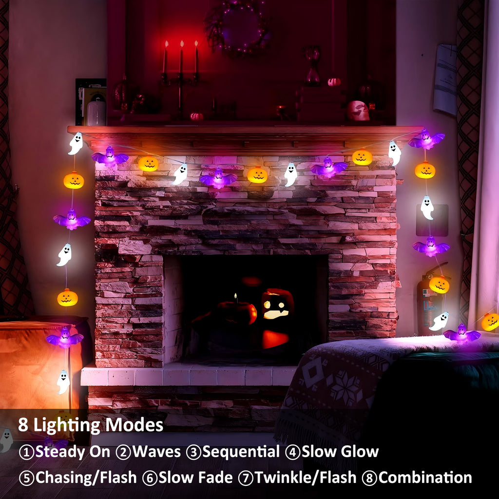 ZOEYKIMLO Halloween String Lights with Pumpkin, Bat, 10Ft 20 LED Battery Operated with 8 Modes Timer for Home Porch Fence Party Halloween Decoration, 2 Pack