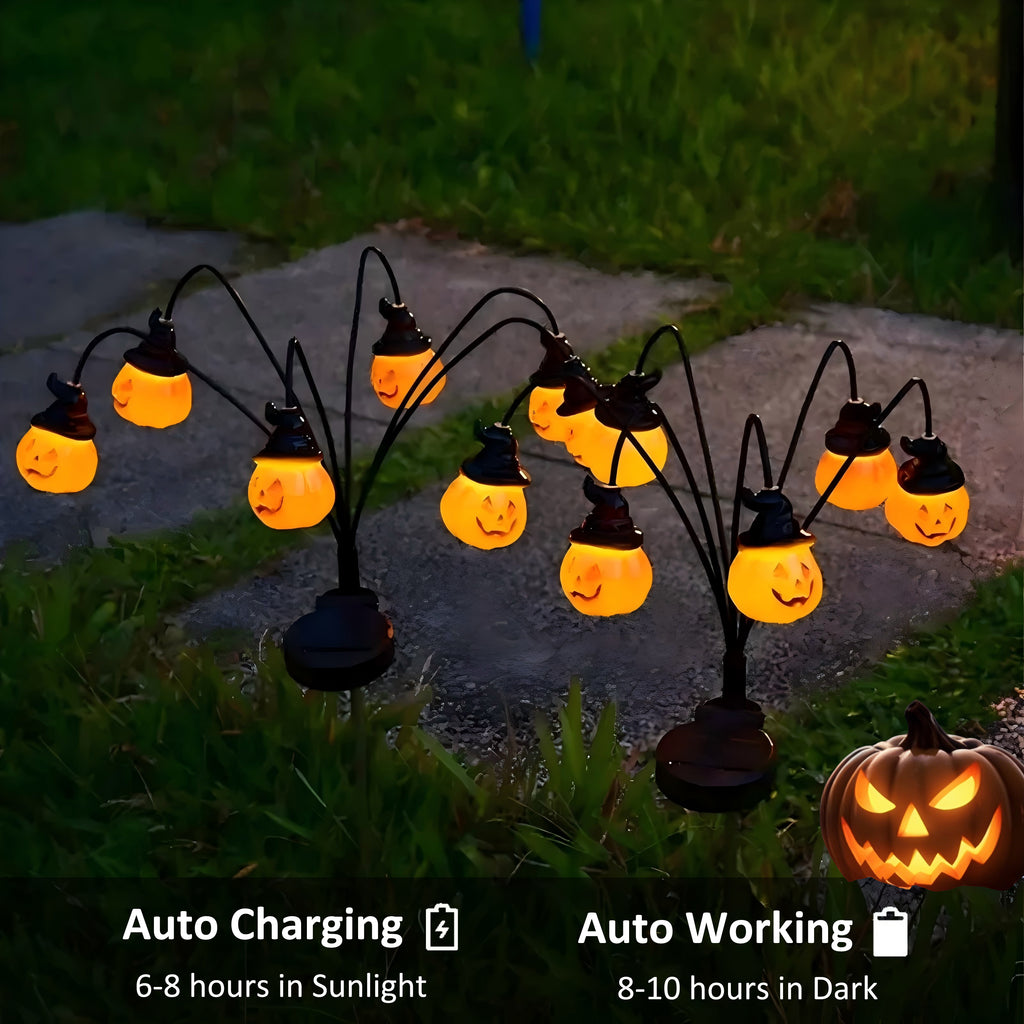 PMMIPNW Halloween Solar Light 2 Pack, Pumpkin Stake Lights Orange Jack-O-Lantern Solar Decorative Pathway Lights 2 Modes For Garden Lawn Yard Patio