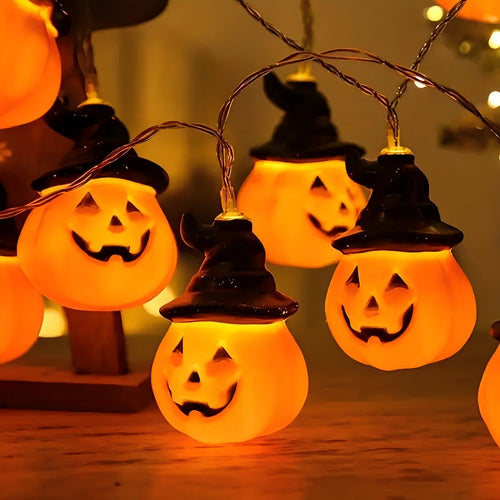 PMMIPNW Halloween Decoration Pumpkin String Lights 20LED, 2Modes joyful Pumpkin String Lights Wizard Hat Halloween Light String 10FT for Home Party Decor