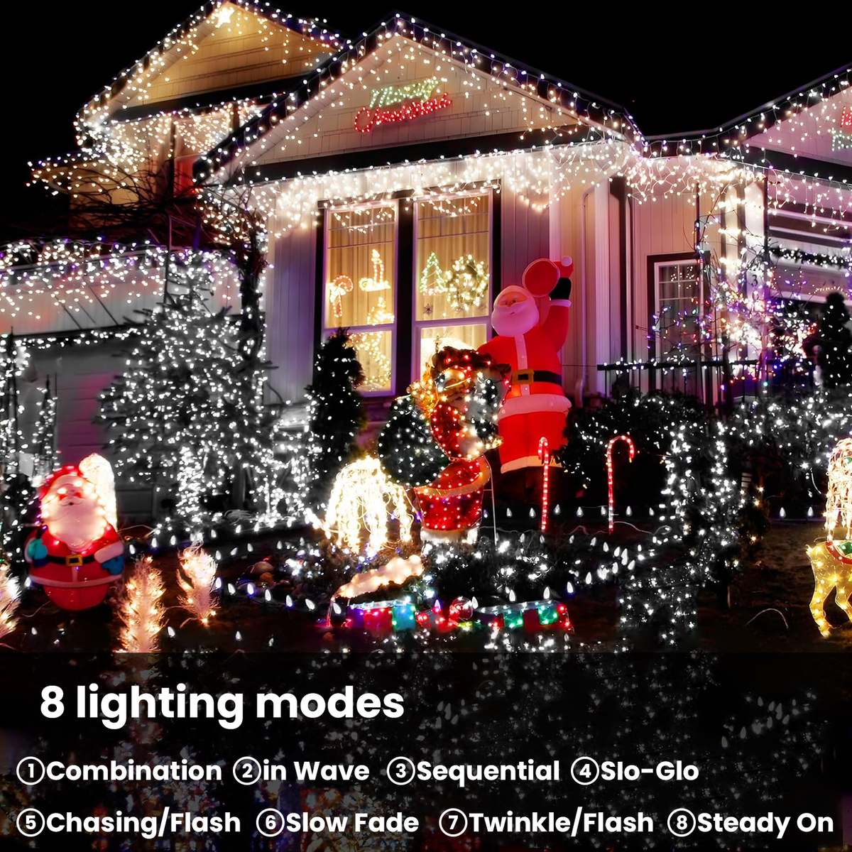 AVOXEZOR Christmas Lights Outdoor, 340FT 1000 LED IP67 Waterproof Christmas Tree Lights with 8 Modes Remote Timer for Indoor House Pation Outdoor Xmas Decorations, Cool White