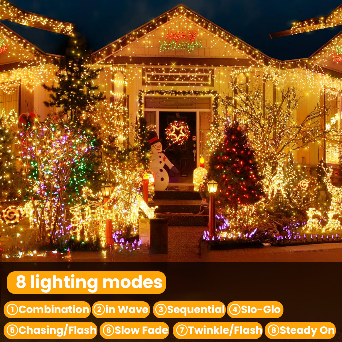 AVOXEZOR Christmas Lights Outdoor, 207FT 600 LED IP67 Waterproof Christmas Tree Lights with 8 Modes Remote Timer for Indoor House Pation Outdoor Xmas Decorations, Warm White