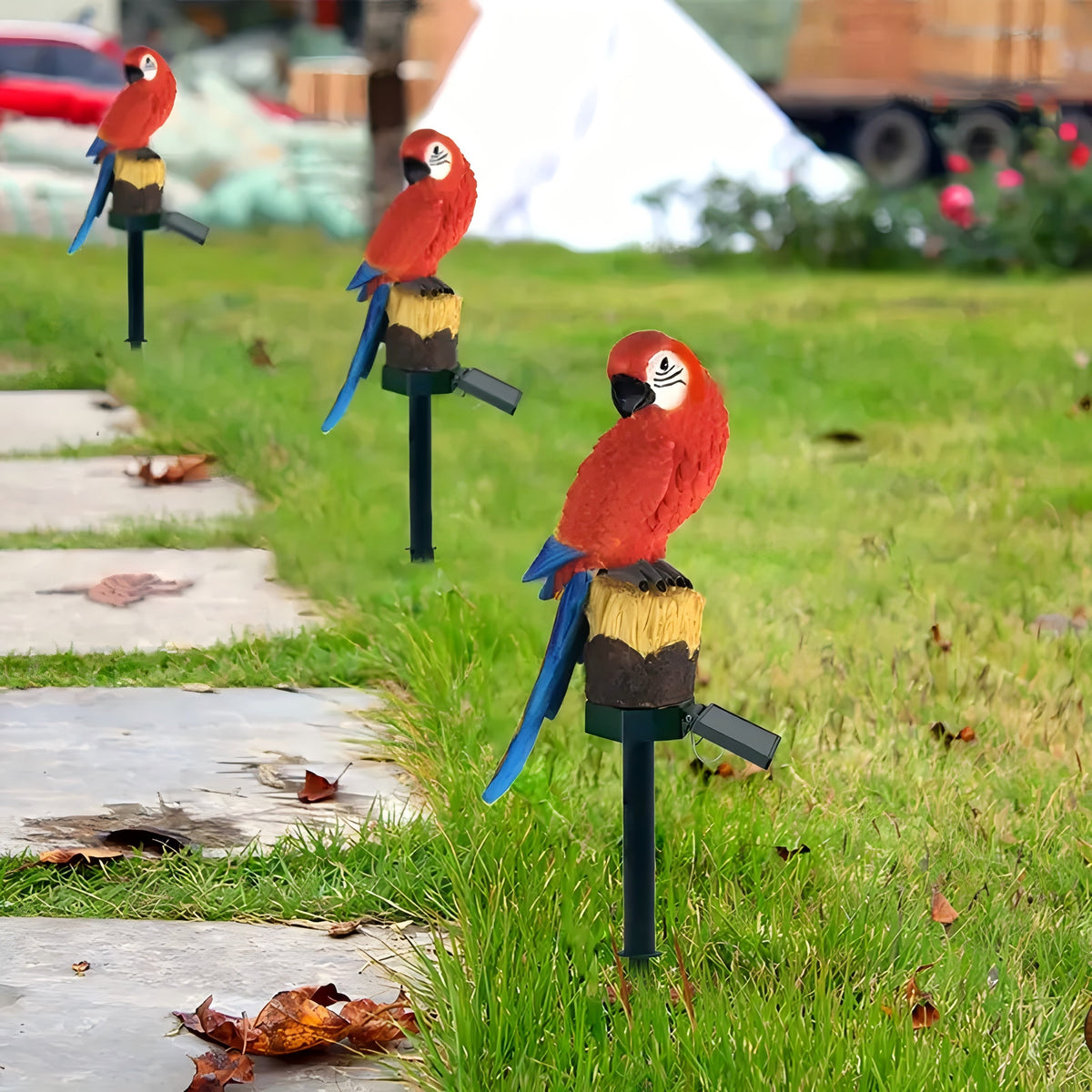 PMMIPNW Solar Parrot Outdoor Light, Garden Pathway Light, Landscape Lights for Patio Garden Outdoor Decoration, Red, 2Pack