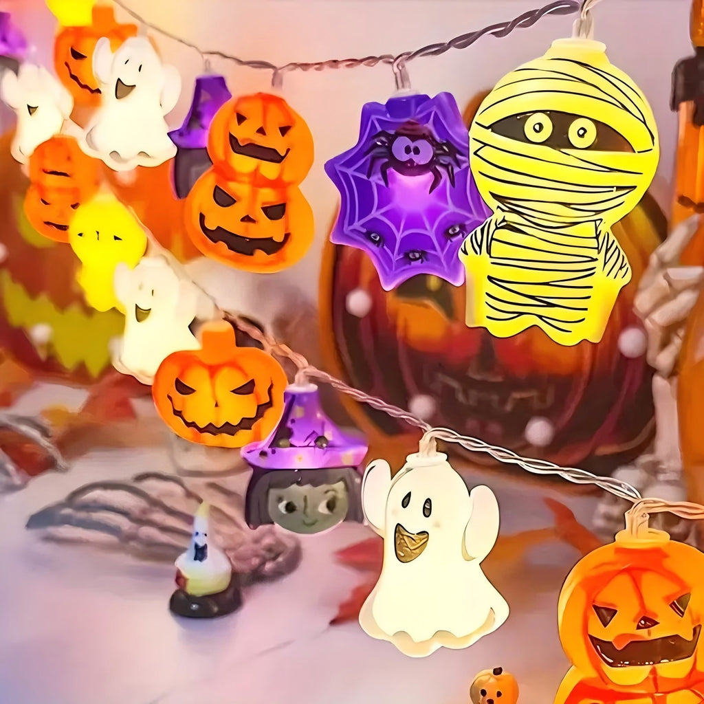 PMMIPNW Halloween LED Fairy String Lights 20LED - Spooky Pumpkin, Witch, Mummy & Cat, 8 Modes with Timer, Designs for Party Decor, Battery Operated Halloween Decorations, 2PACK