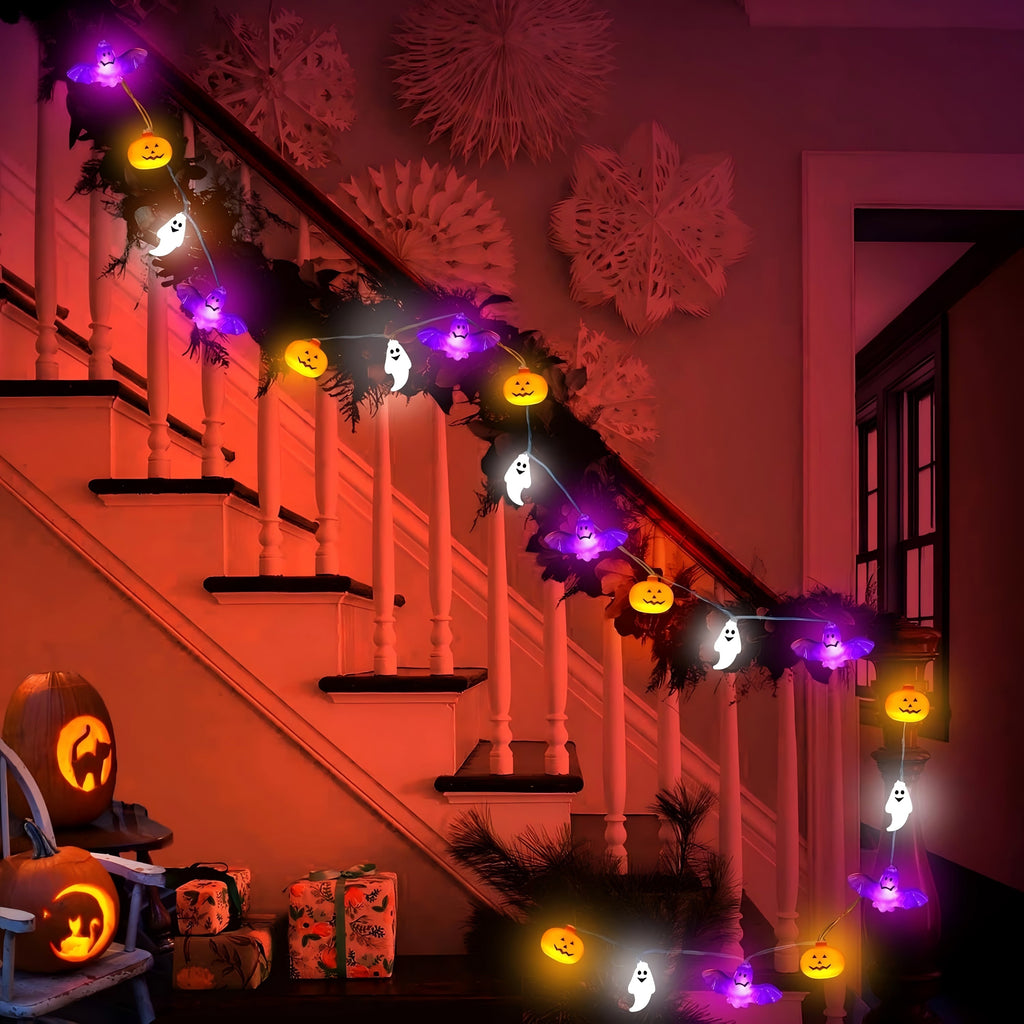 ZOEYKIMLO Halloween String Lights with Pumpkin, Bat, 10Ft 20 LED Battery Operated with 8 Modes Timer for Home Porch Fence Party Halloween Decoration, 2 Pack