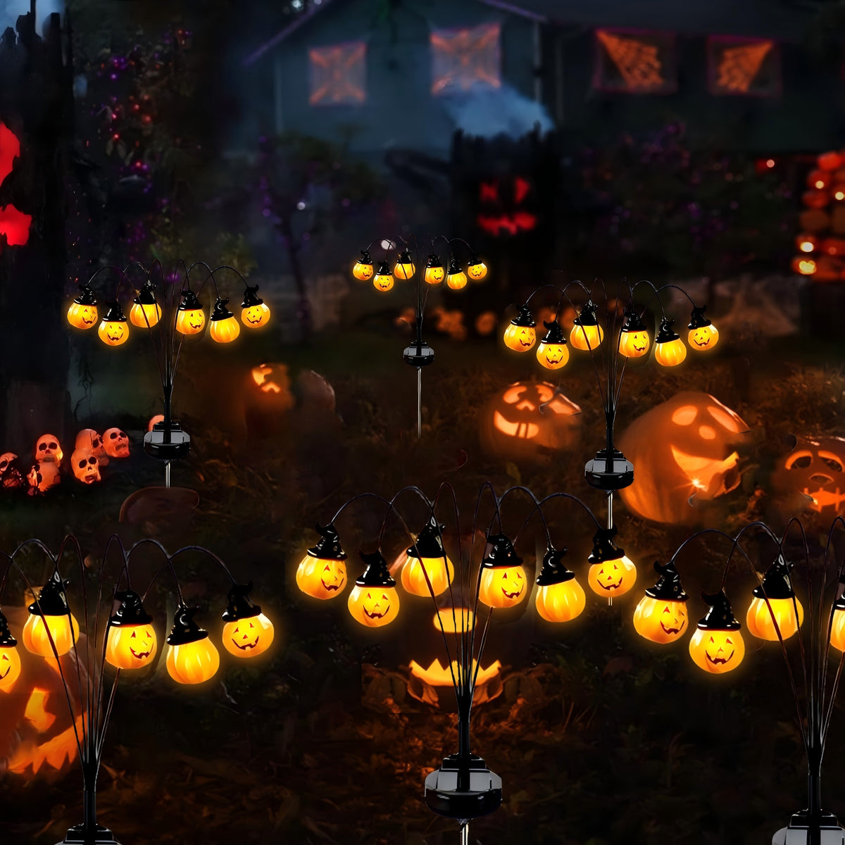 ZOEYKIMLO Halloween Solar Light 2 Pack, Pumpkin Stake Lights Orange Jack-O-Lantern Solar Decorative Pathway Lights 2 Modes For Garden Lawn Yard Patio