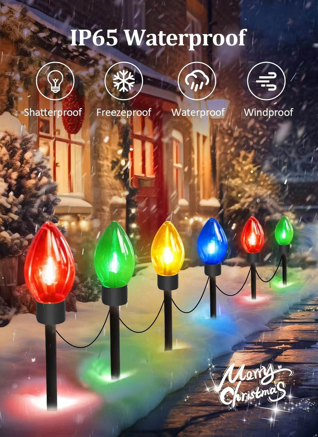 AVOXEZOR Christmas Light, C9 Solar Outdoor Christmas Decoration Lights 12LED with Big Bulbs, Waterproof Christmas String Light Ground Plug Lights for Patio Garden Lawn, 2Pack