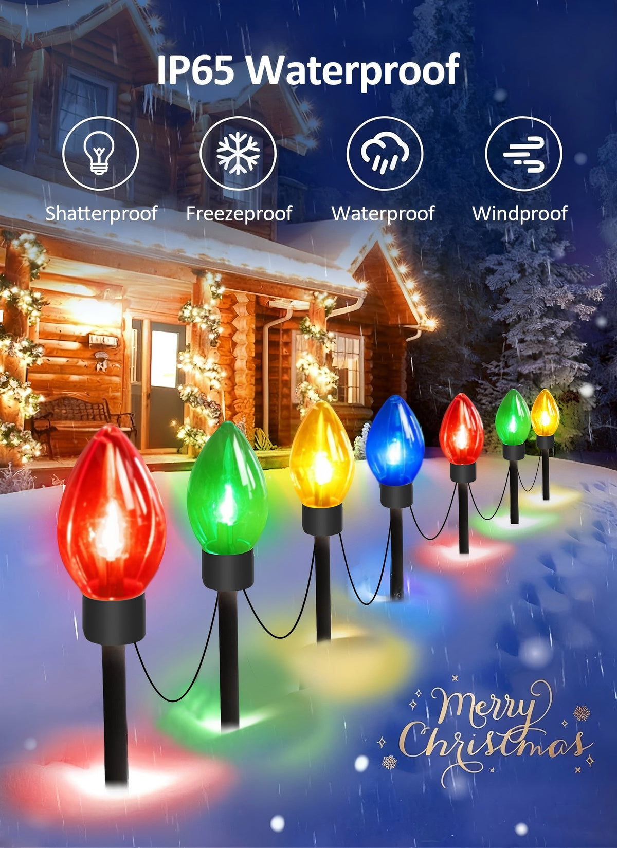PMMIPNW Upgrade Christmas Pathway C9 String Lights Outdoor, 25 Ft with 12 Large Bulbs Stakes, Waterproof for Xmas Party Holiday Commercial Outdoor Decoration
