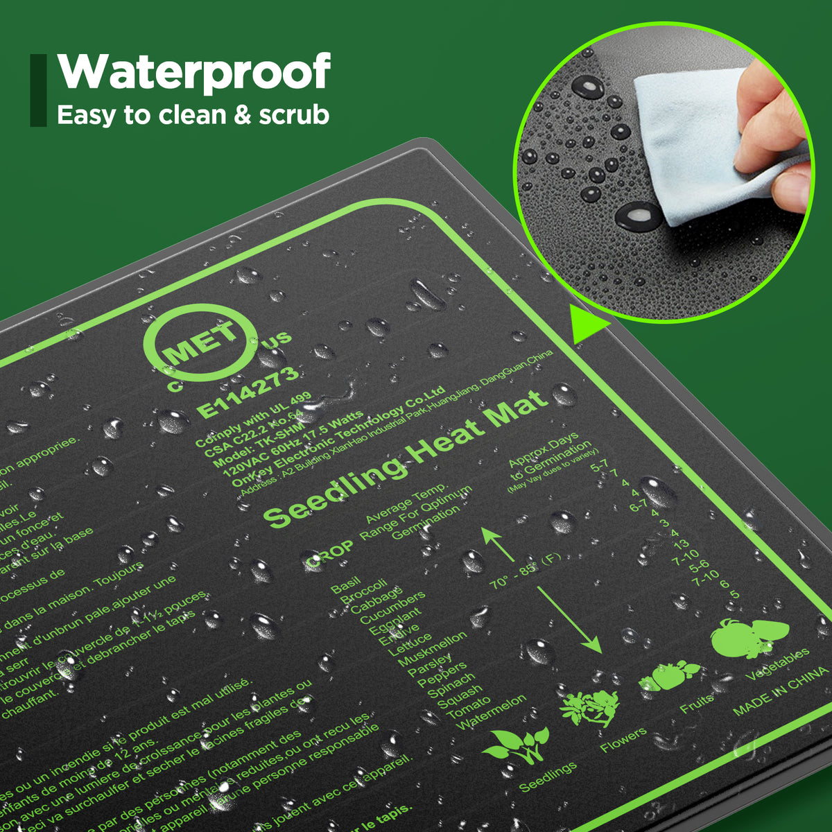 AVOXEZOR 1 Pack Seedling Heat Mat 10" x 20" MET Standard, Durable Waterproof Warm Hydroponic Heating Pad for Home Gardening Seed Start Climbing pet