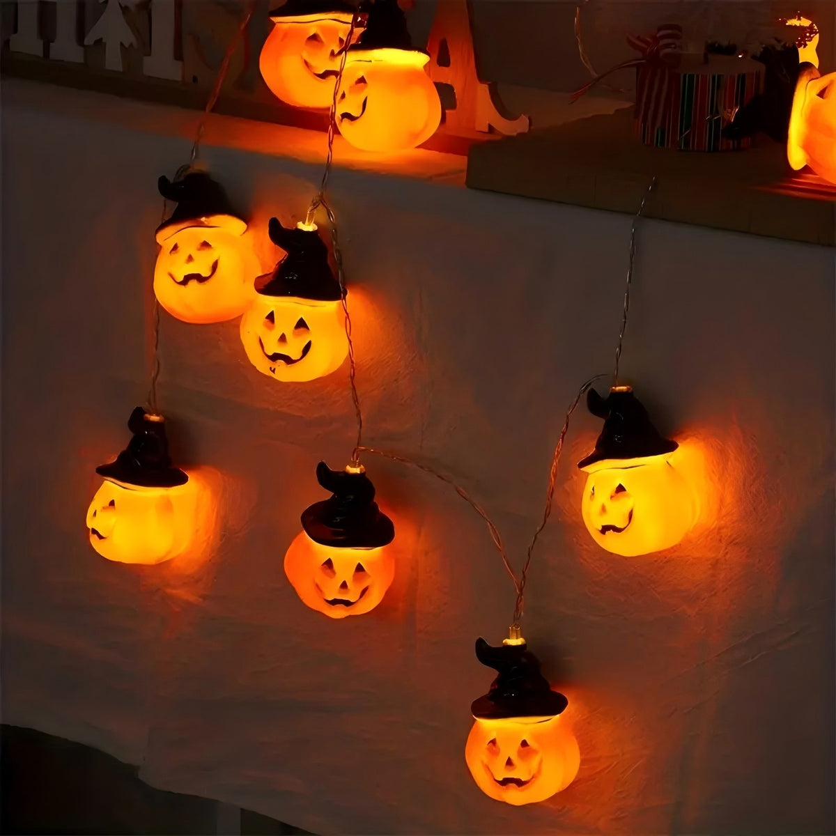 PMMIPNW Halloween Decoration Pumpkin String Lights 20LED, 2Modes joyful Pumpkin String Lights Wizard Hat Halloween Light String 10FT for Home Party Decor