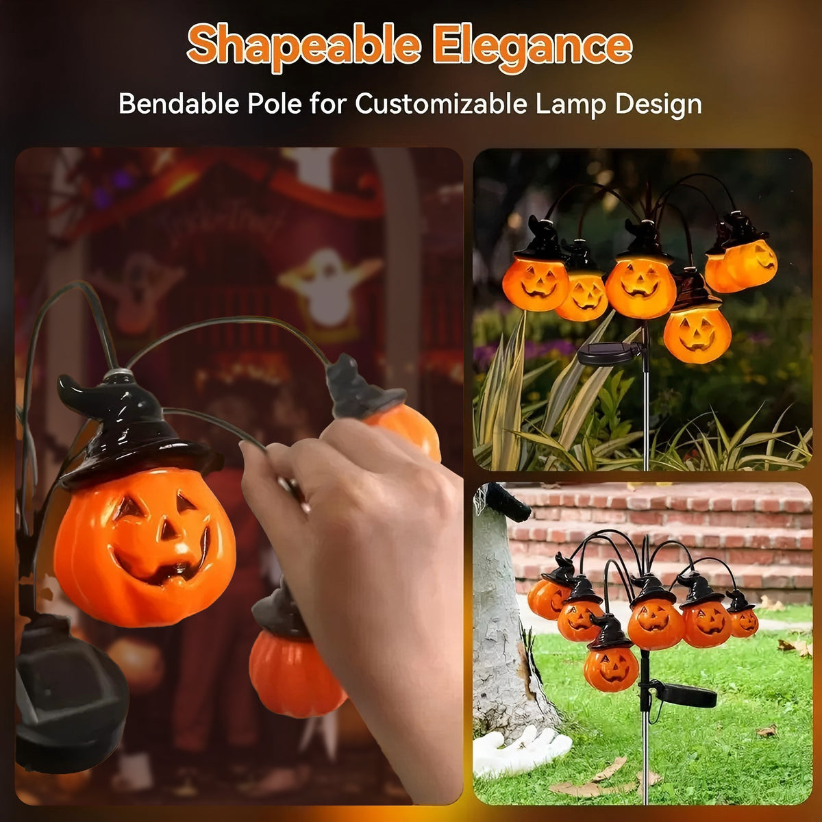 PMMIPNW Halloween Solar Light 2 Pack, Pumpkin Stake Lights Orange Jack-O-Lantern Solar Decorative Pathway Lights 2 Modes For Garden Lawn Yard Patio