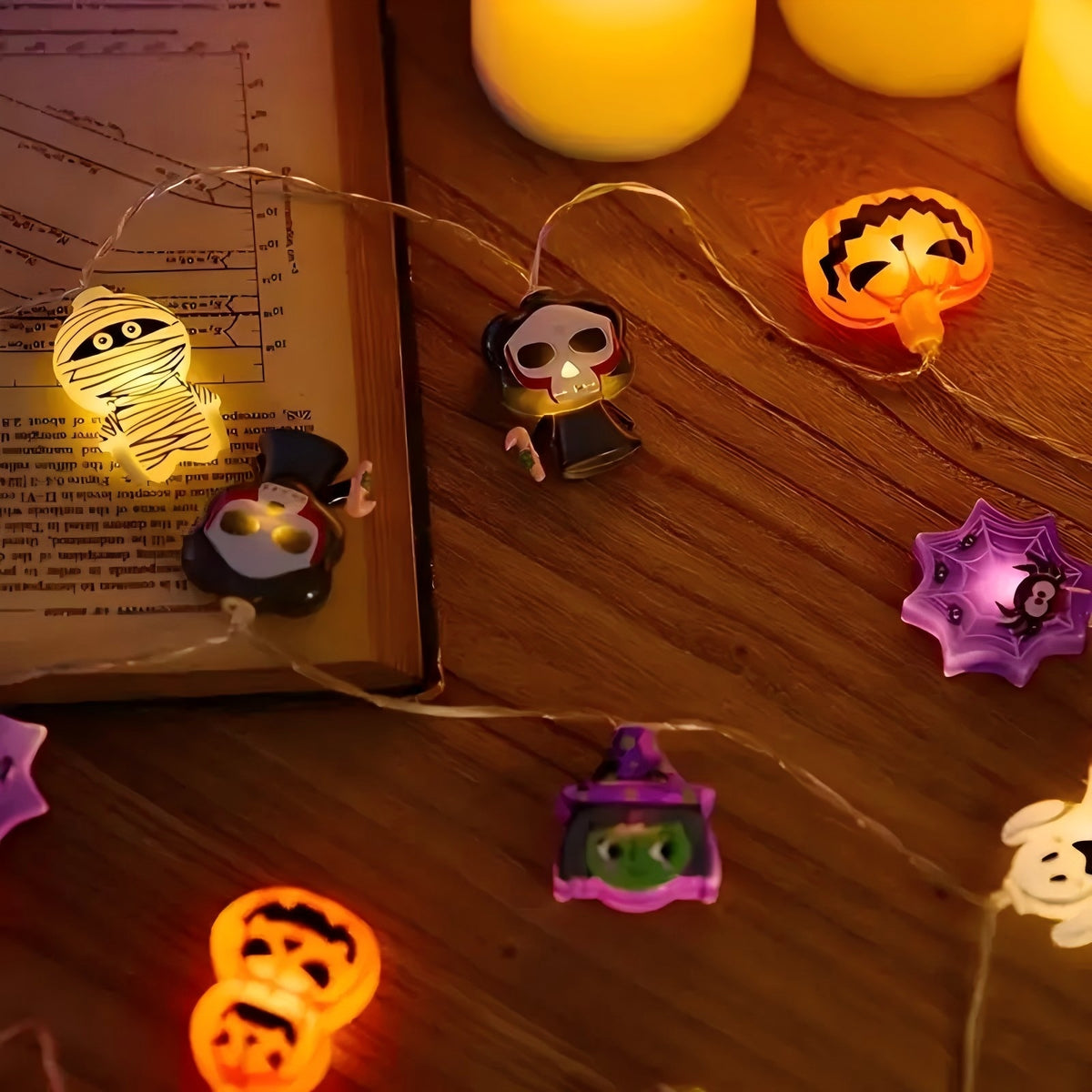 PMMIPNW Halloween LED Fairy String Lights 20LED - Spooky Pumpkin, Witch, Mummy & Cat, 8 Modes with Timer, Designs for Party Decor, Battery Operated Halloween Decorations, 2PACK