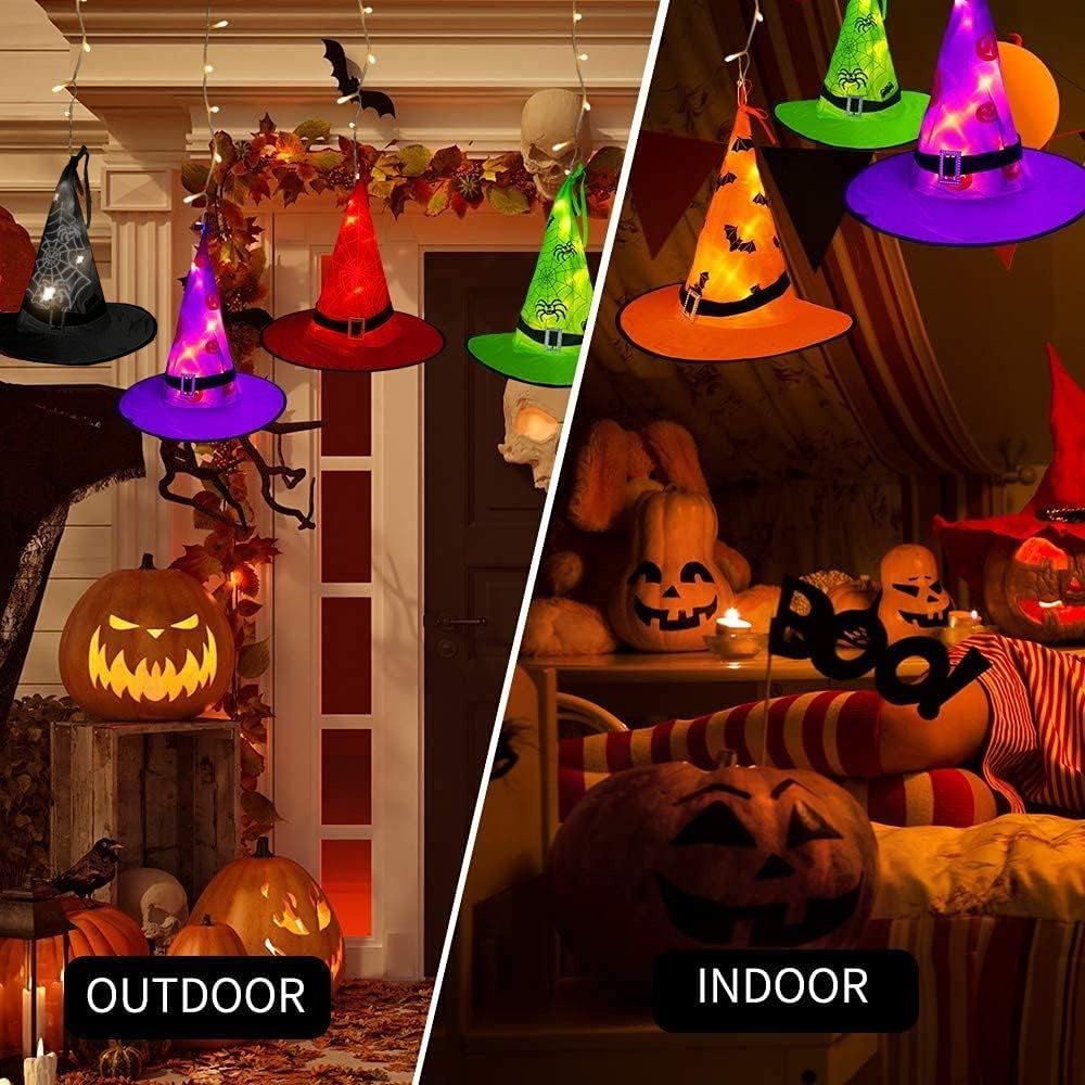 ZOEYKIMLO Halloween Witch Hat Lights Decorations Outdoor, Upgraded 5pcs Hanging Glowing Witch String Lights with 8 Modes, Waterproof Halloween Light for Outdoor, Garden, Party Decor