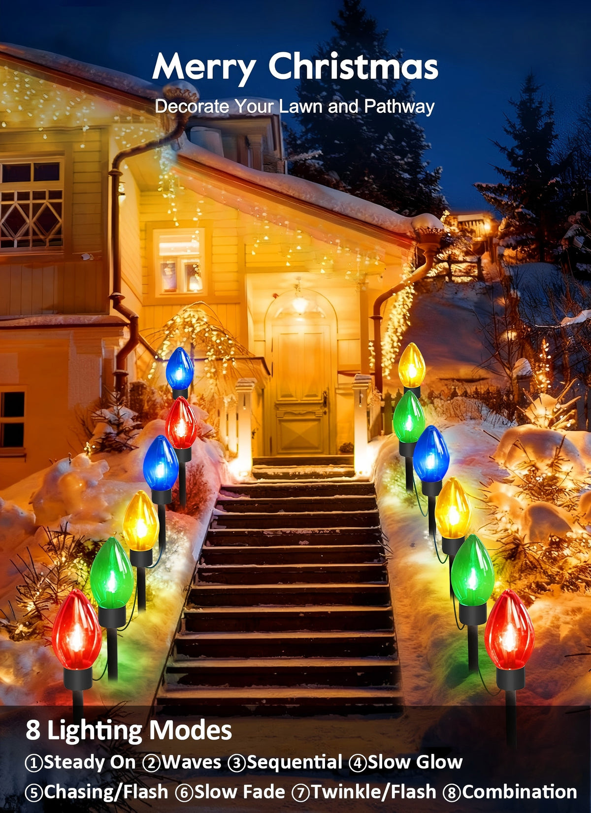 AVOXEZOR Christmas Light, C9 Solar Outdoor Christmas Decoration Lights 12LED with Big Bulbs, Waterproof Christmas String Light Ground Plug Lights for Patio Garden Lawn, 2Pack