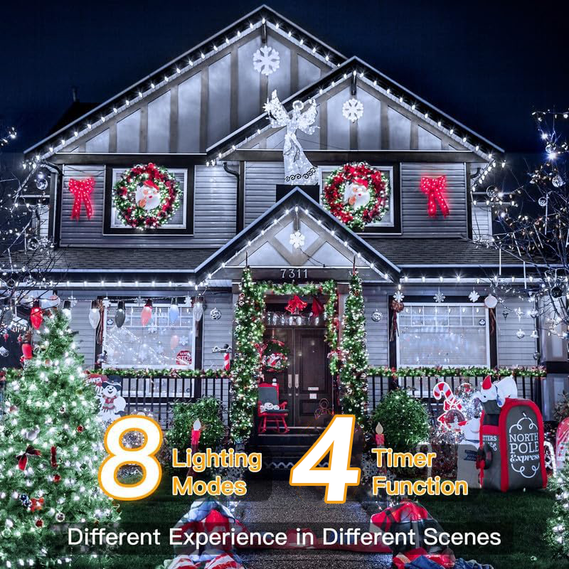 AVOXEZOR Christmas Lights Outdoor, 340FT 1000 LED IP67 Waterproof Christmas Tree Lights with 8 Modes Remote Timer for Indoor House Pation Outdoor Xmas Decorations, Cool White