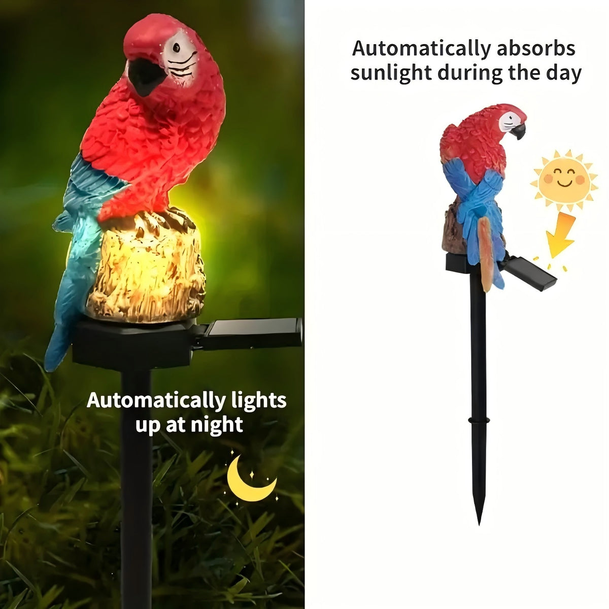 PMMIPNW Solar Parrot Outdoor Light, Garden Pathway Light, Landscape Lights for Patio Garden Outdoor Decoration, Red, 2Pack