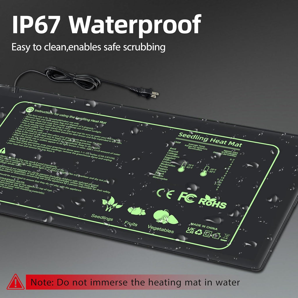 PMMIPNW Seedling Heat Mat 10" x 20.75", Waterproof Warm Hydroponic Heating Pad for Seed Starting, Greenhouse, Germination, 2 Pack