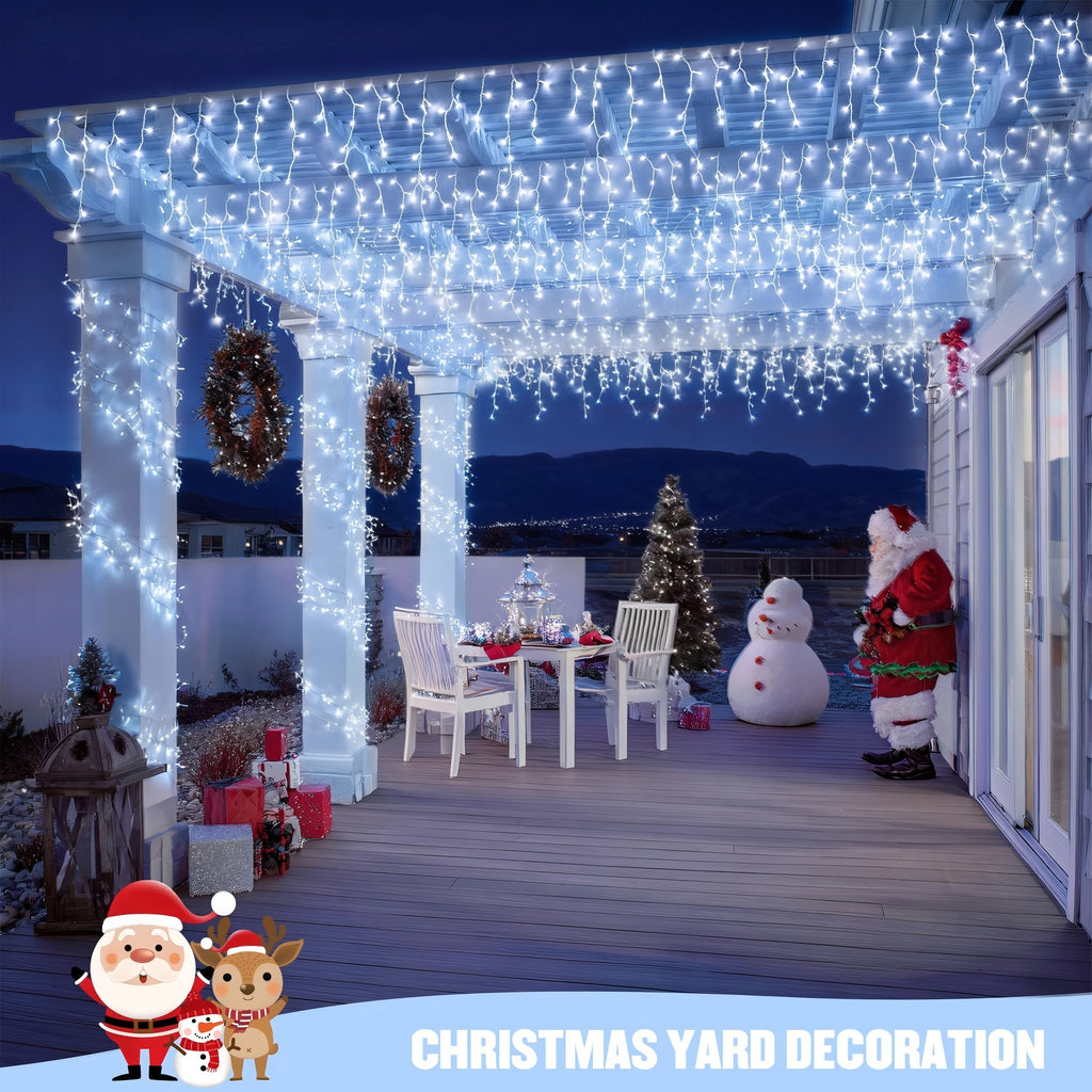 AVOXEZOR 25FT Christmas Light 96LED, Solar Icicle Lights for Outside, Curtain Icicle Lights, Christmas String Lights for House Yard Garden Xmas Decor, White, 2Pack