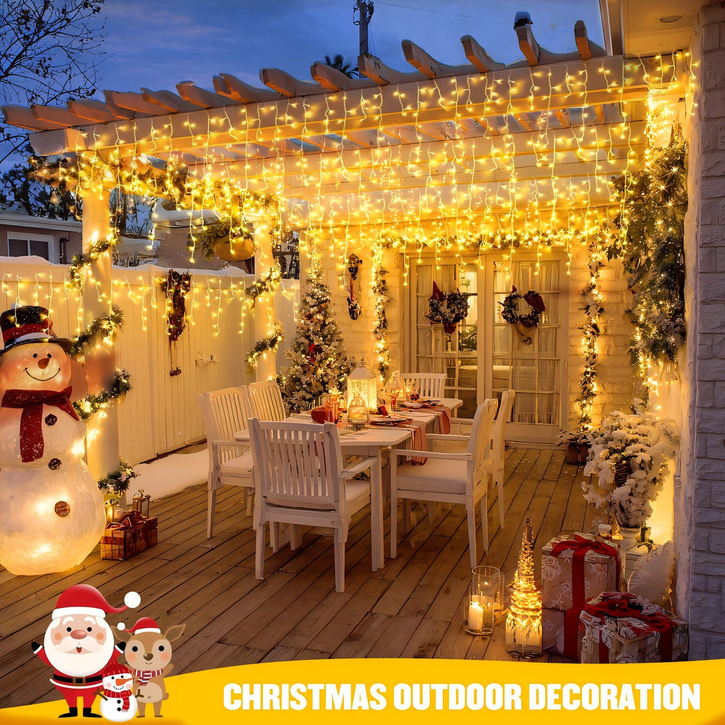 AVOXEZOR 25FT Christmas Light 96LED, Solar Icicle Lights for Outside, Curtain Icicle Lights, Christmas String Lights for House Yard Garden Xmas Decor, Warm White, 2Pack