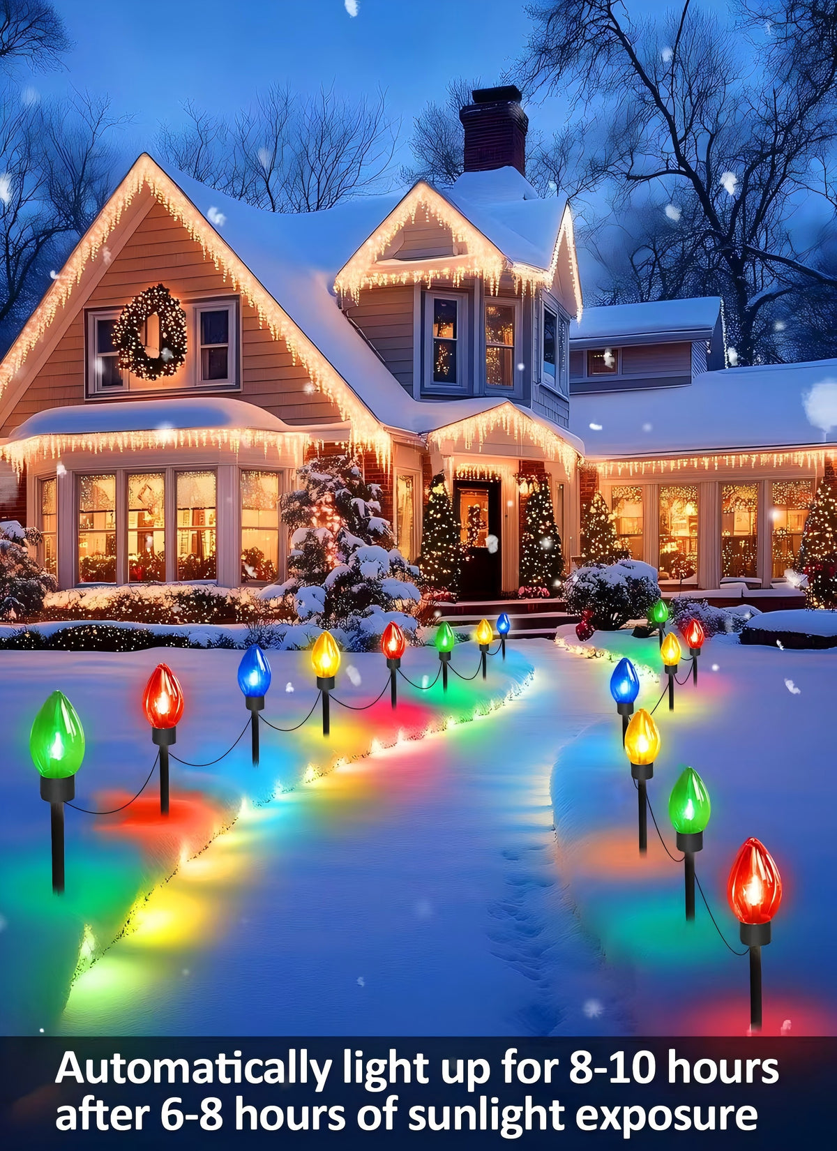 AVOXEZOR Christmas Light, C9 Solar Outdoor Christmas Decoration Lights 12LED with Big Bulbs, Waterproof Christmas String Light Ground Plug Lights for Patio Garden Lawn, 2Pack