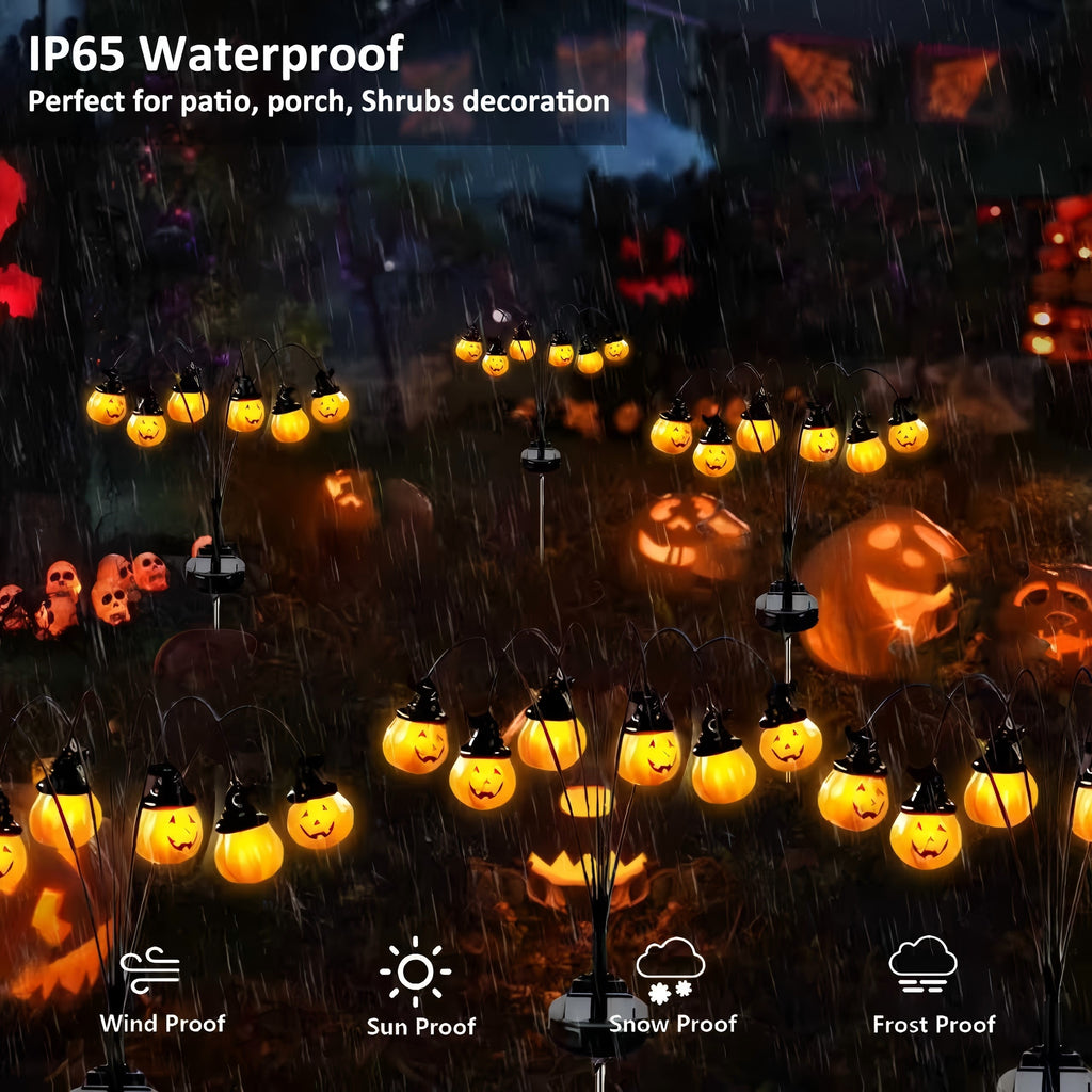 PMMIPNW Halloween Solar Light 2 Pack, Pumpkin Stake Lights Orange Jack-O-Lantern Solar Decorative Pathway Lights 2 Modes For Garden Lawn Yard Patio