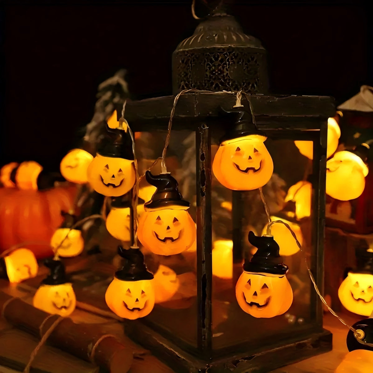 PMMIPNW Halloween Decoration Pumpkin String Lights 20LED, 2Modes joyful Pumpkin String Lights Wizard Hat Halloween Light String 10FT for Home Party Decor