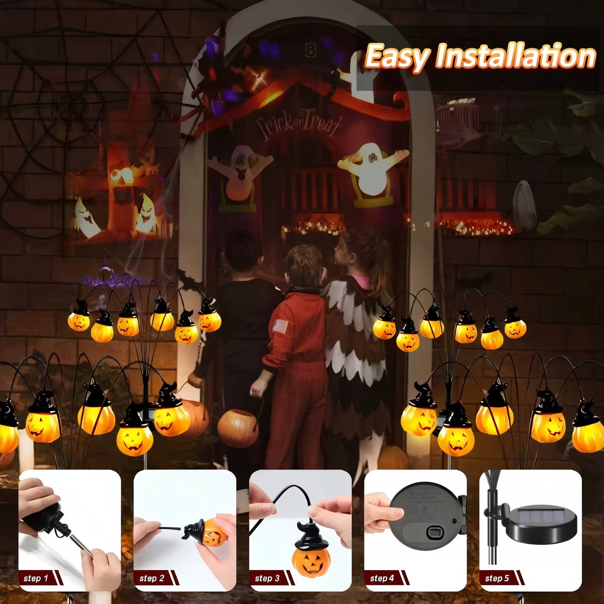 ZOEYKIMLO Halloween Solar Light 2 Pack, Pumpkin Stake Lights Orange Jack-O-Lantern Solar Decorative Pathway Lights 2 Modes For Garden Lawn Yard Patio