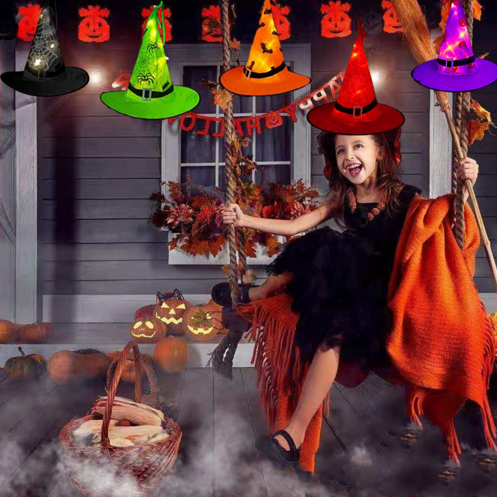 ZOEYKIMLO Halloween Witch Hat Lights Decorations Outdoor, Upgraded 5pcs Hanging Glowing Witch String Lights with 8 Modes, Waterproof Halloween Light for Outdoor, Garden, Party Decor