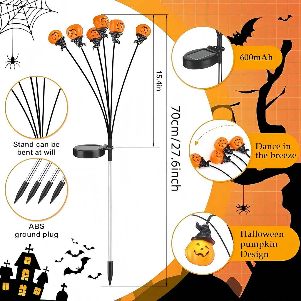 ZOEYKIMLO Halloween Solar Light 2 Pack, Pumpkin Stake Lights Orange Jack-O-Lantern Solar Decorative Pathway Lights 2 Modes For Garden Lawn Yard Patio