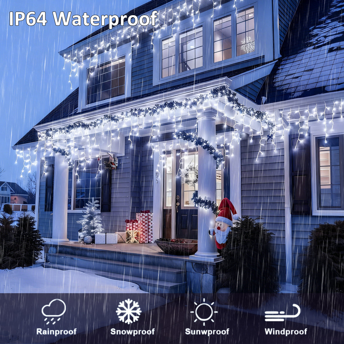 AVOXEZOR 25FT Christmas Light 96LED, Solar Icicle Lights for Outside, Curtain Icicle Lights, Christmas String Lights for House Yard Garden Xmas Decor, White, 2Pack