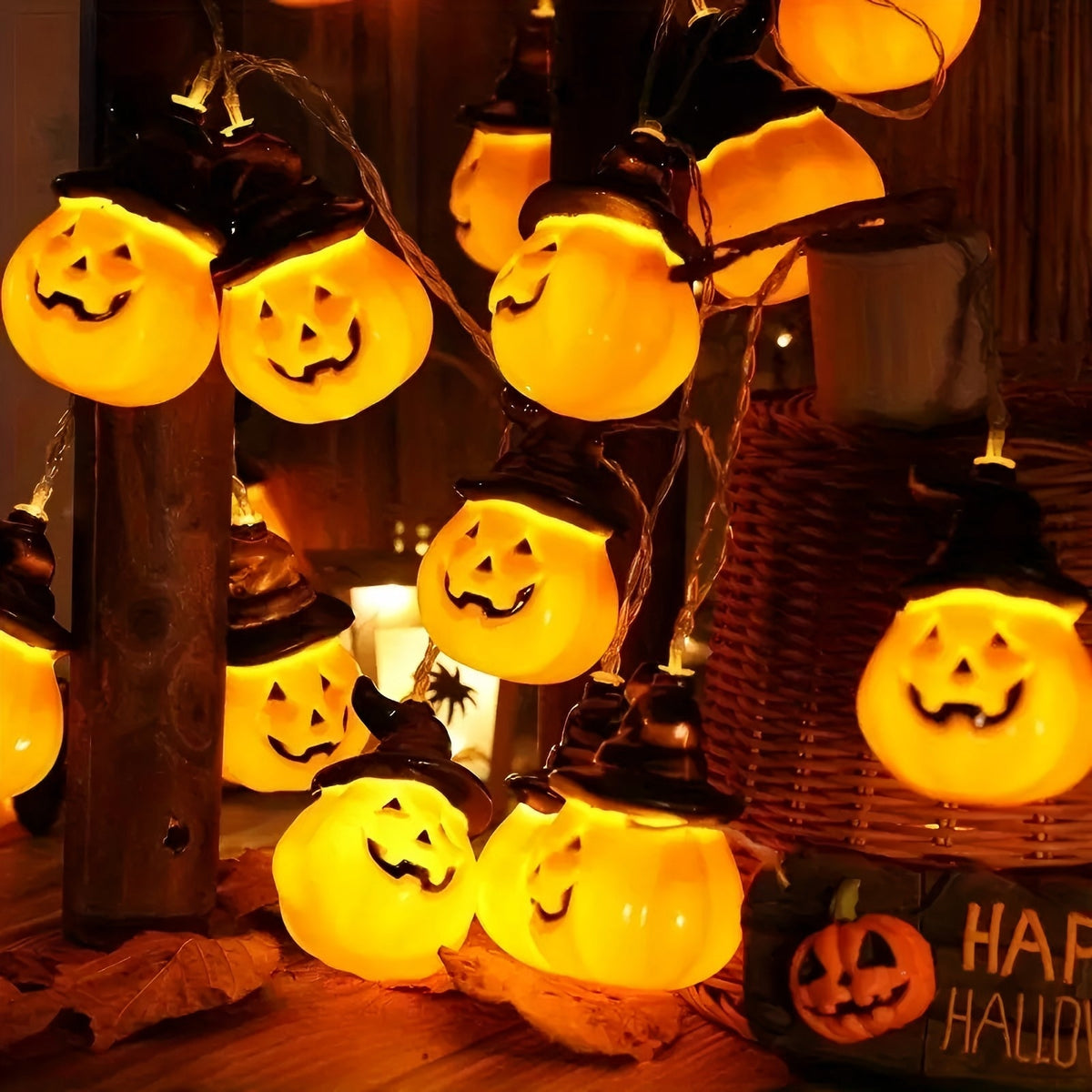 PMMIPNW Halloween Decoration Pumpkin String Lights 20LED, 2Modes joyful Pumpkin String Lights Wizard Hat Halloween Light String 10FT for Home Party Decor