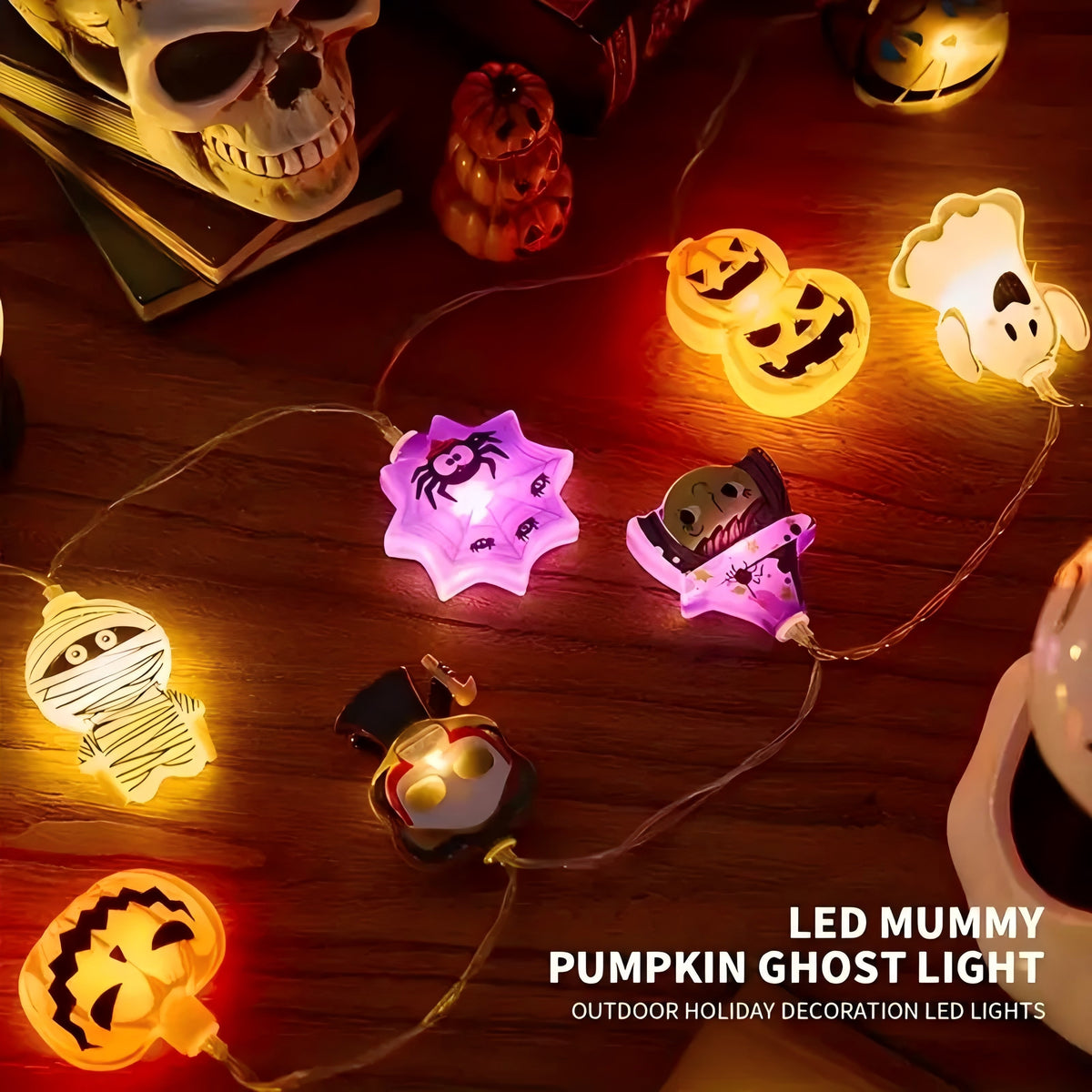 PMMIPNW Halloween LED Fairy String Lights 20LED - Spooky Pumpkin, Witch, Mummy & Cat, 8 Modes with Timer, Designs for Party Decor, Battery Operated Halloween Decorations, 2PACK