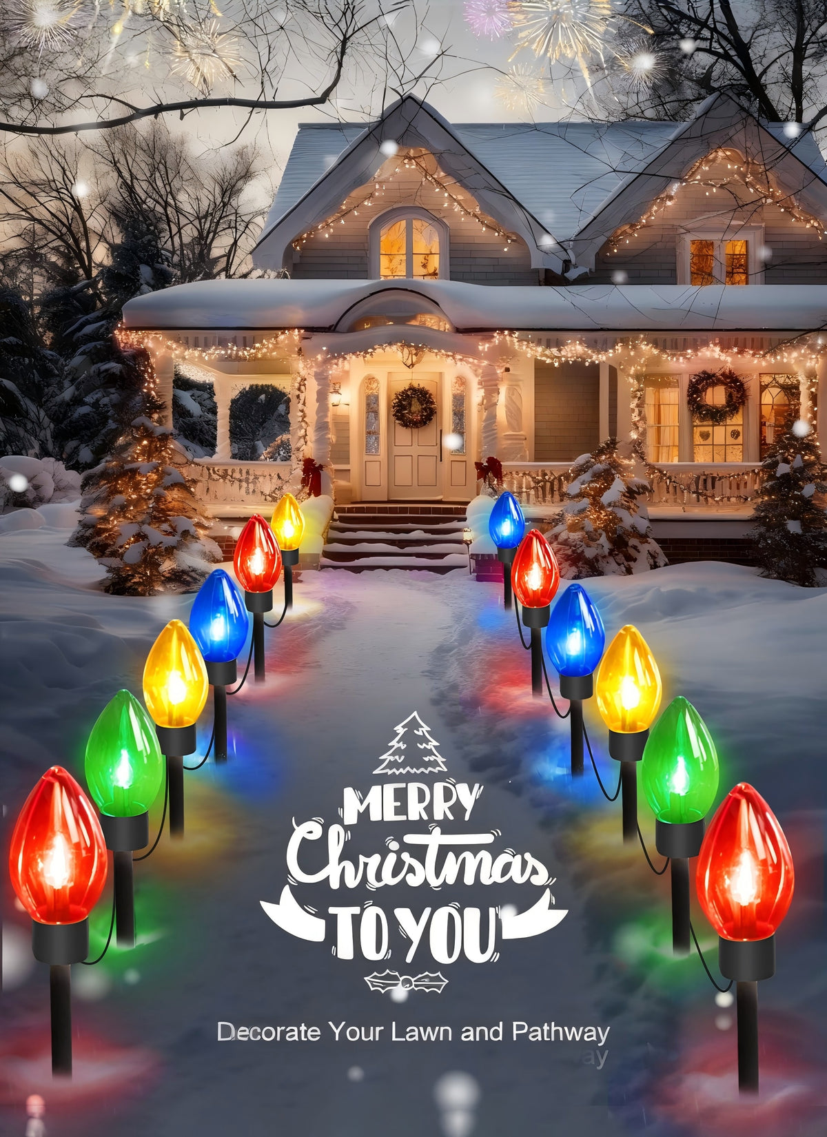 AVOXEZOR Christmas Light, C9 Solar Outdoor Christmas Decoration Lights 12LED with Big Bulbs, Waterproof Christmas String Light Ground Plug Lights for Patio Garden Lawn, 2Pack