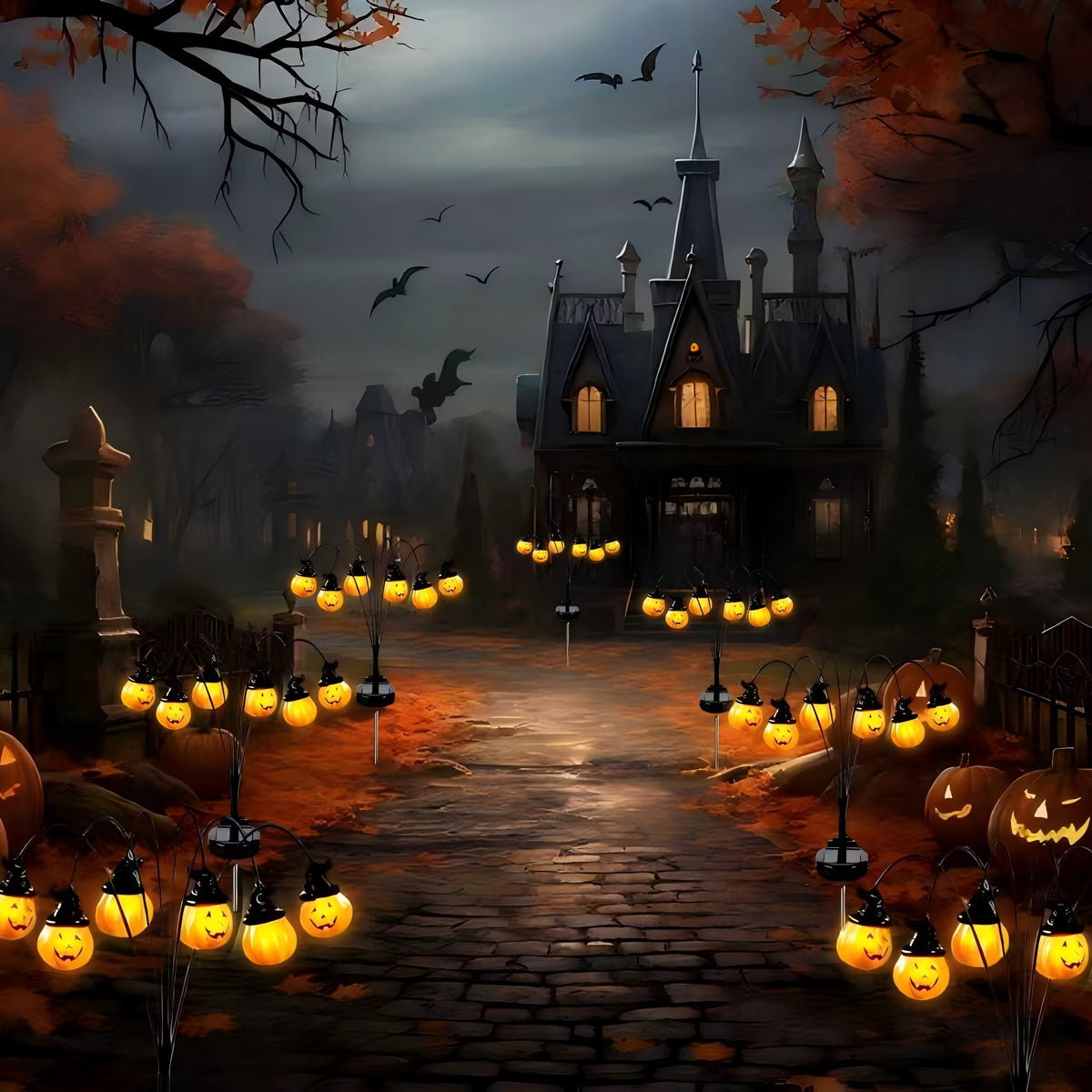 PMMIPNW Halloween Solar Light 2 Pack, Pumpkin Stake Lights Orange Jack-O-Lantern Solar Decorative Pathway Lights 2 Modes For Garden Lawn Yard Patio